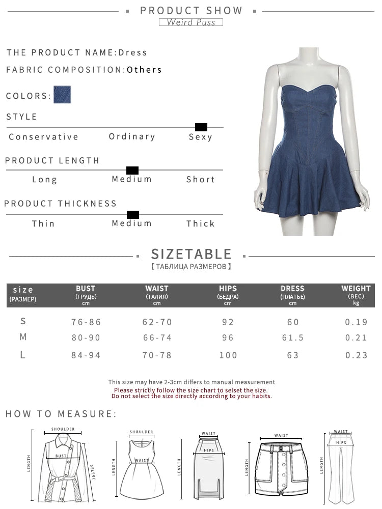 Weird Puss Fake Denim Strapless Sexy Dress Women Summer Trend Skinny Hipster Fashion Concert Birthday Party Clubwear Y2K Bodycon