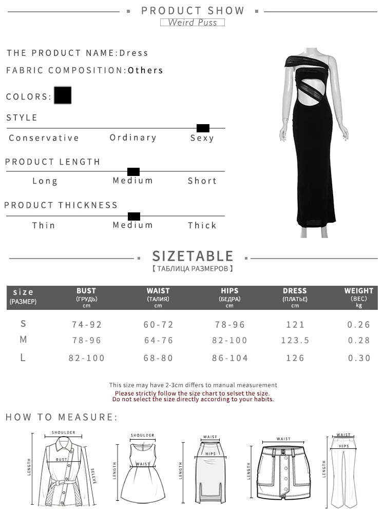 Weird Puss Diagonal Collar Sexy Dress Women Y2K Summer Trend Hollow Mesh Patchwork Birthday Party Maxi Bodycon Midnight Clubwear