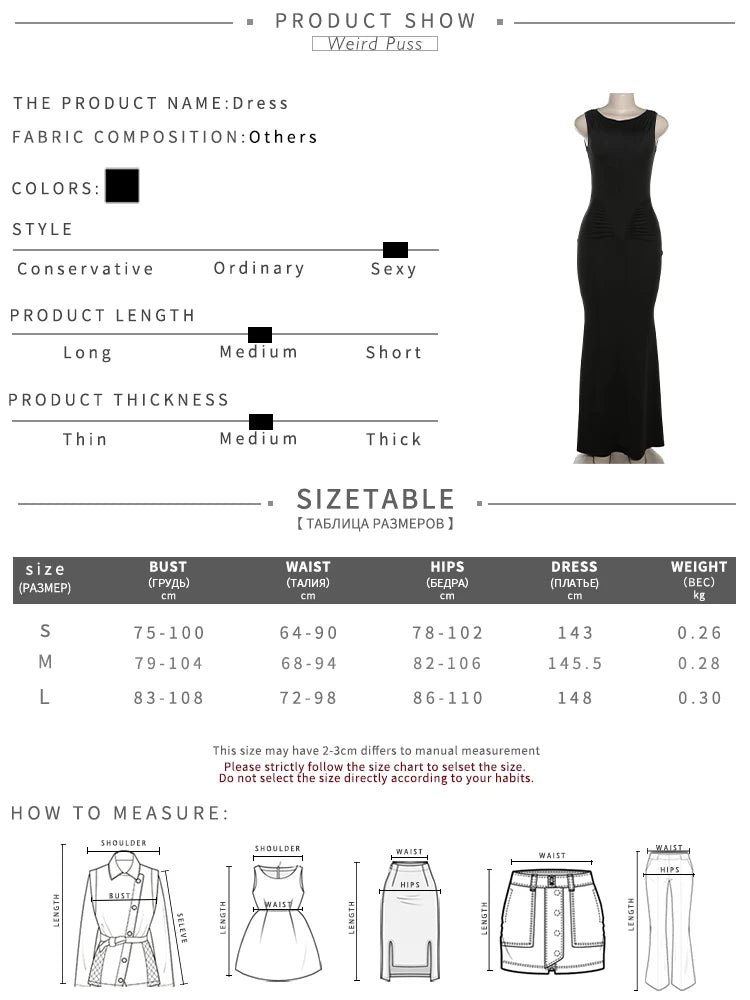 Weird Puss Elegant Women Dress 2024 Summer Fashion Simple Solid Sleeveless Cinched Waist Maxi Bodycon Streetwear Soft Vestidos