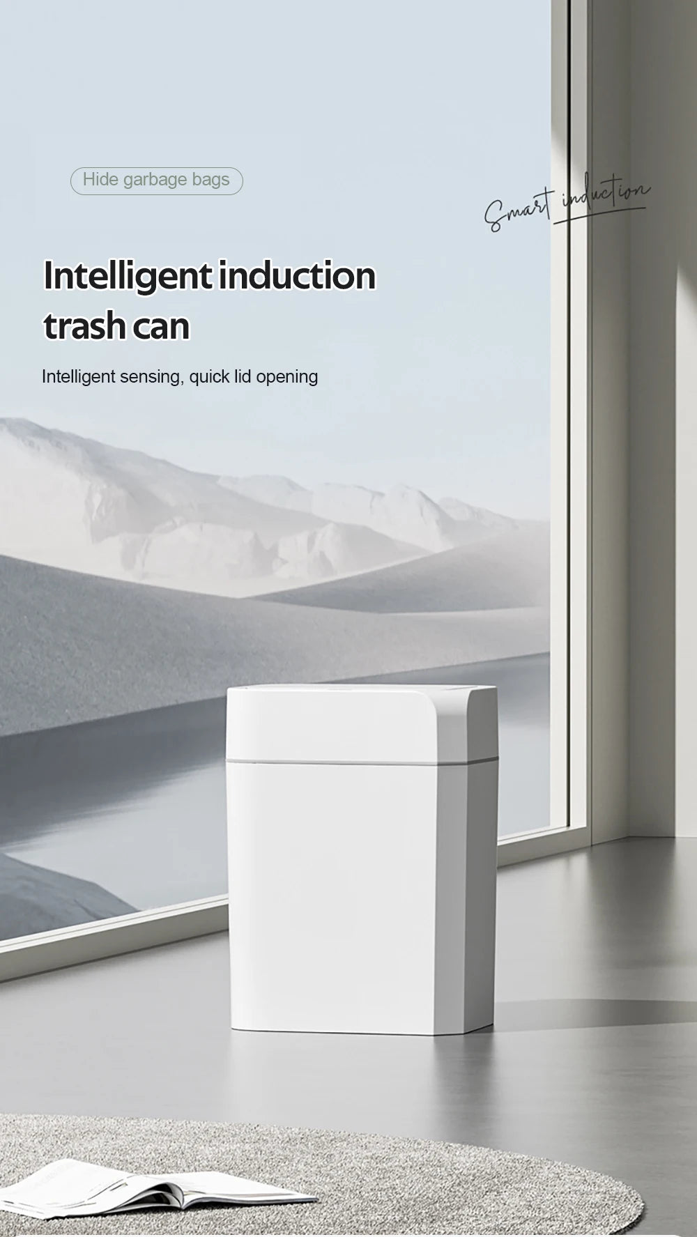 12L+16L Smart Sensor Trash Can Bathroom Anti odor Automatic Trash Bin For Toilet White Electric Wastebasket